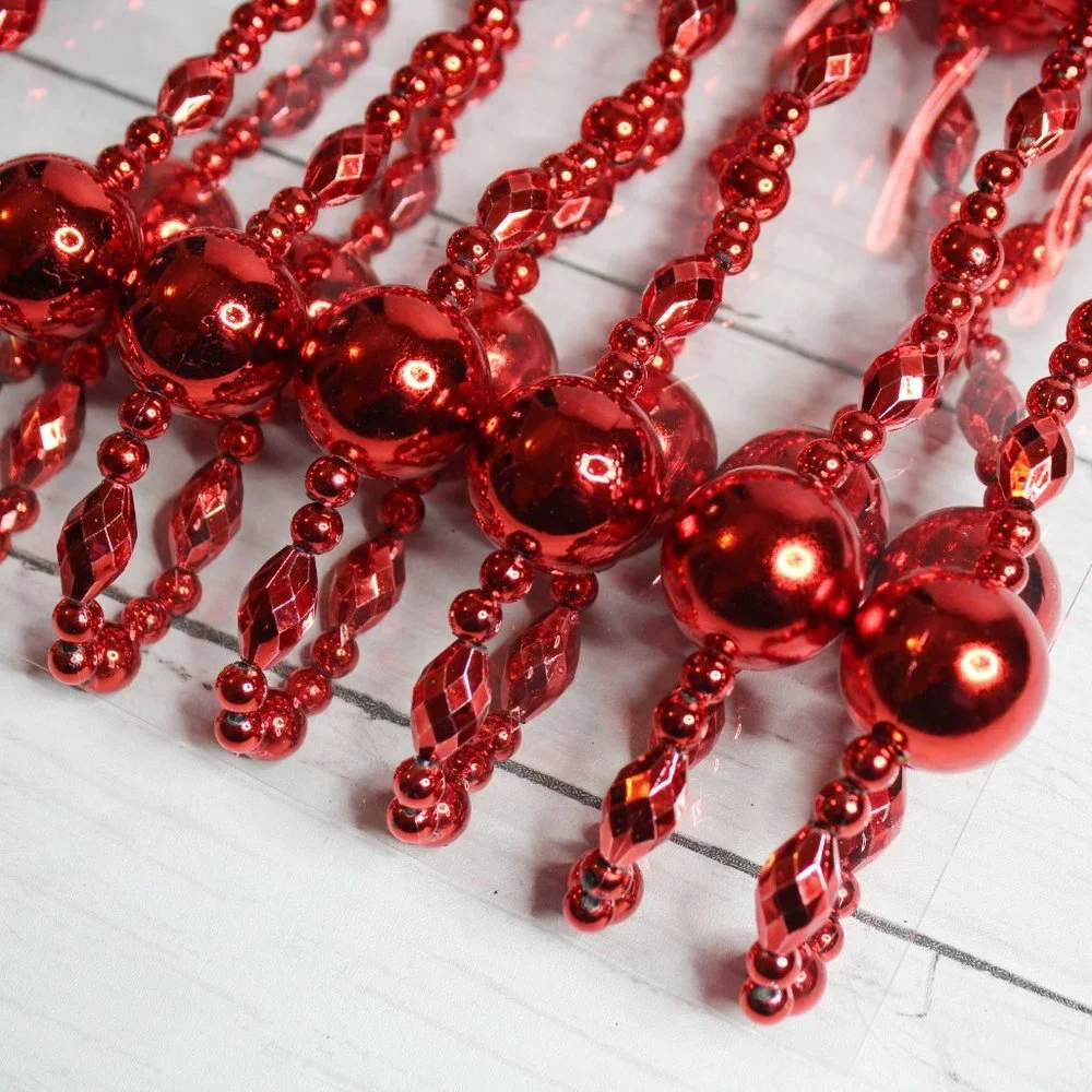 Christmas Tree Garland Beaded Bauble Ornaments Red 12 ft Strand Holiday